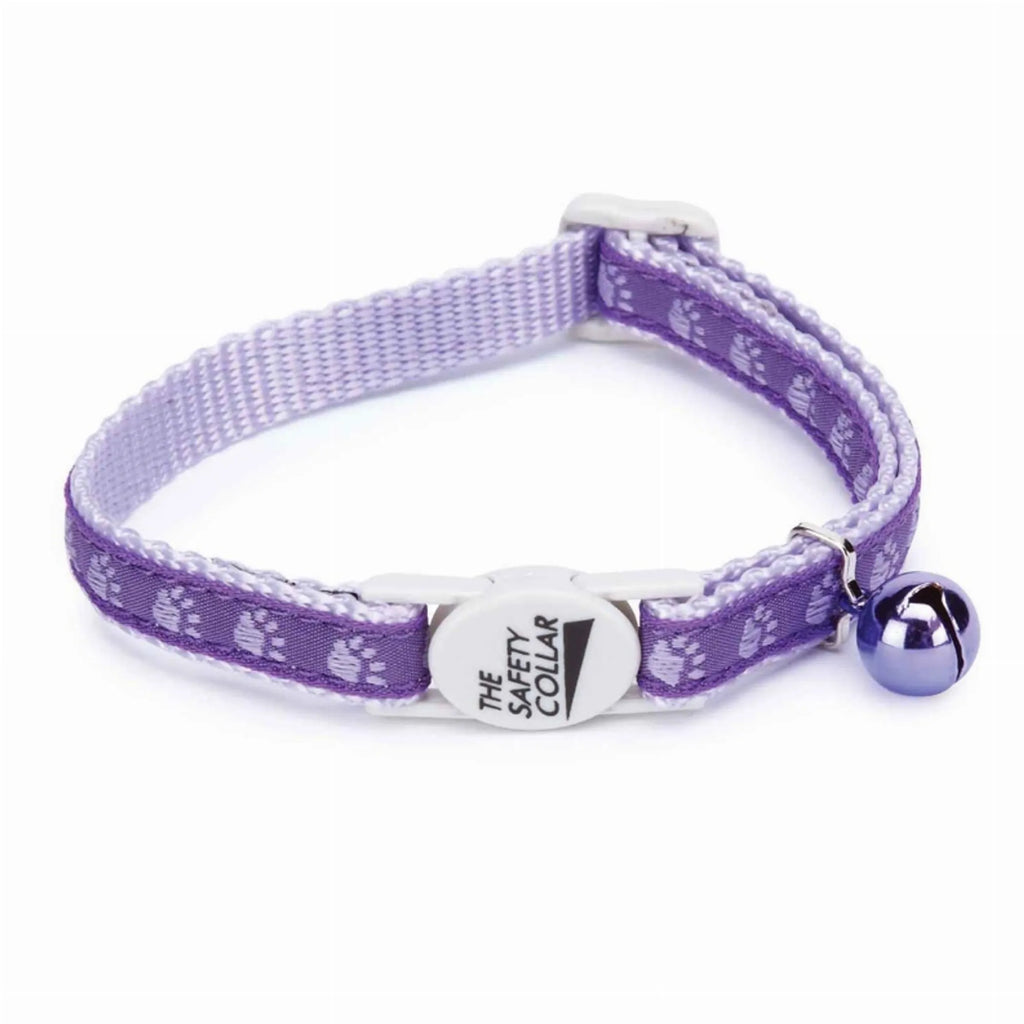 Meow Town TwoTone Cloth Pawprint Collar Safety Collar with Bell Multiple Colors - Bellhaven & Co.