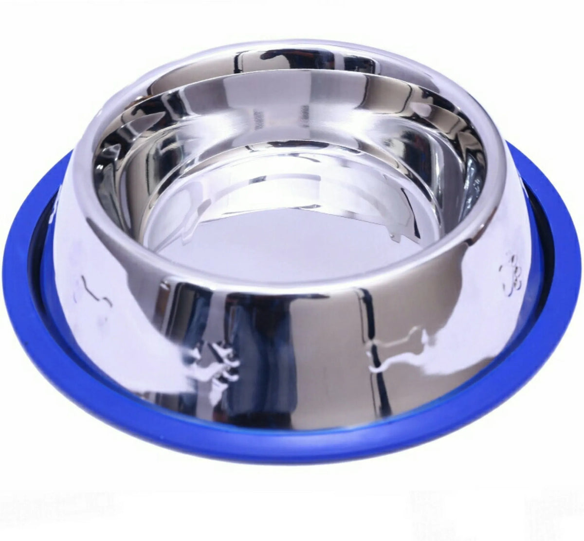 Etched Stainless Steel Dog Bowls with Blue Silicone Base - Bellhaven & Co.