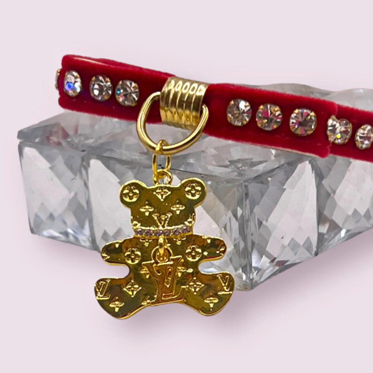 Velvet Bow Bear Charm Collar- Dog Collar - Bellhaven & Co.