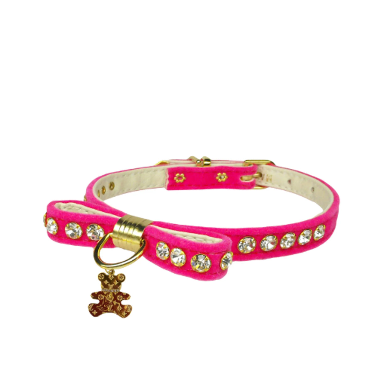 Velvet Bow Bear Charm Collar- Dog Collar - Bellhaven & Co.