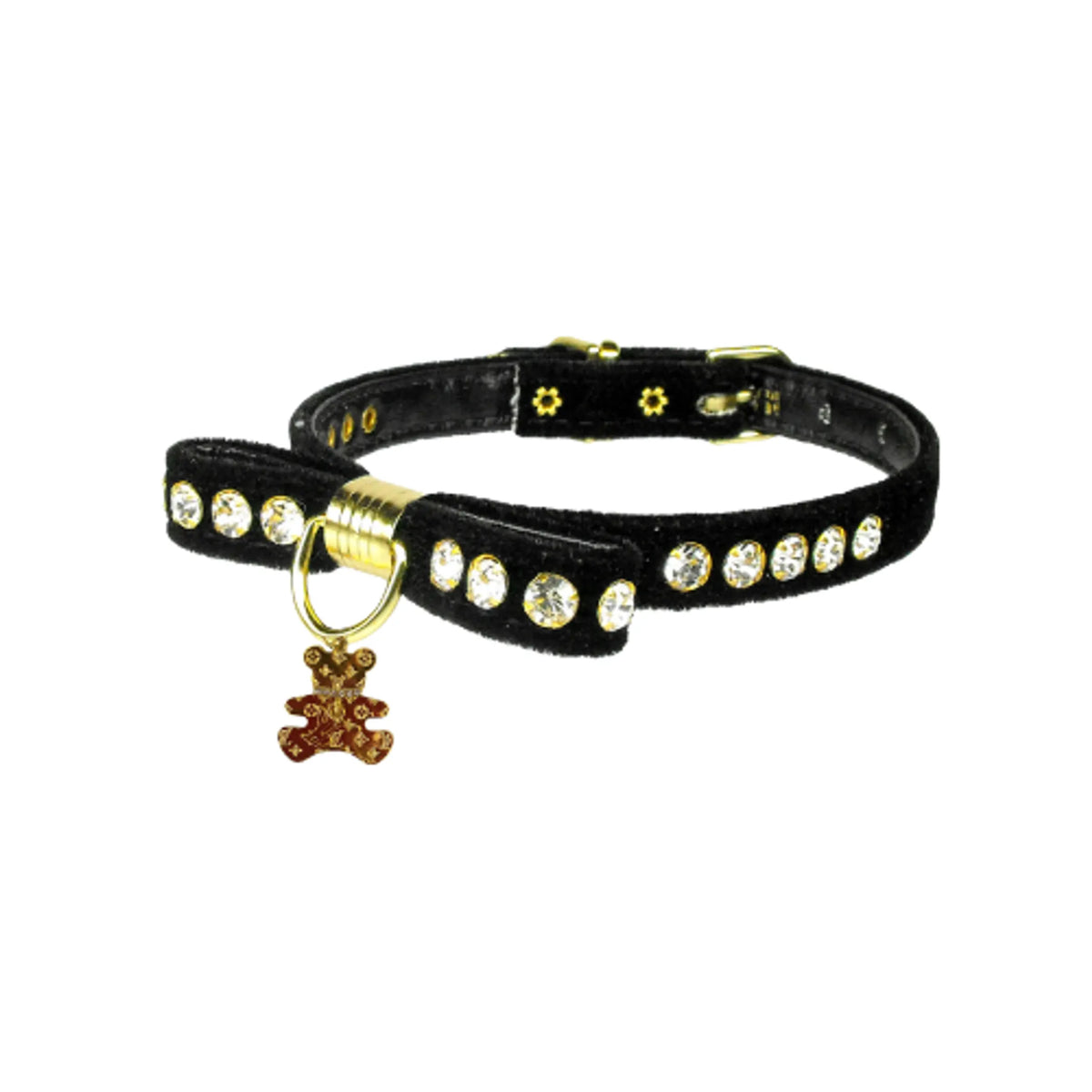 Velvet Bow Bear Charm Collar- Dog Collar - Bellhaven & Co.