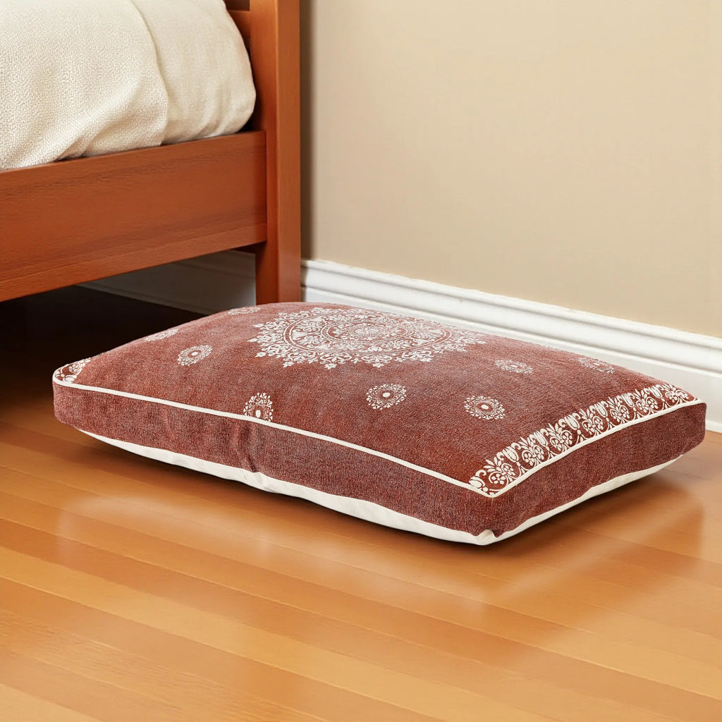 Stonewashed Red Medallion Pillow Style Pet Bed With Removable Cover 24" X 36" - Bellhaven & Co.