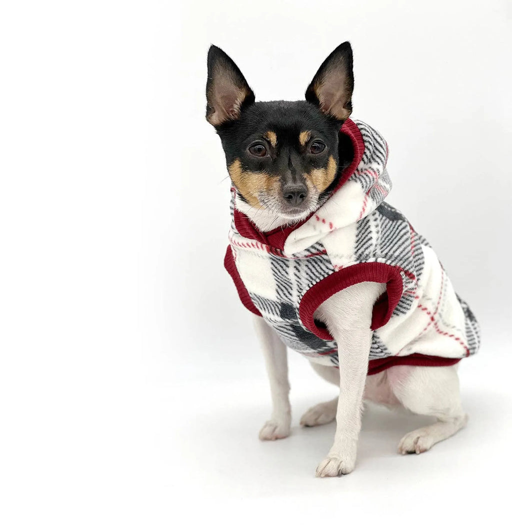 "Snowy Roads" Luxe Dog Fleece Blanket Hoodie in Lodge Plaid - Bellhaven & Co.