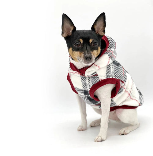"Snowy Roads" Luxe Dog Fleece Blanket Hoodie in Lodge Plaid - Bellhaven & Co.