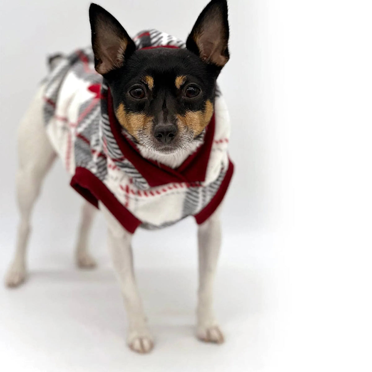 "Snowy Roads" Luxe Dog Fleece Blanket Hoodie in Lodge Plaid - Bellhaven & Co.