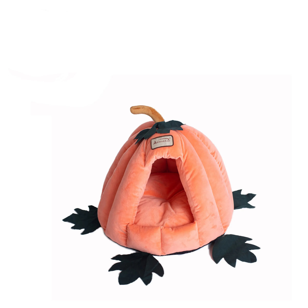 Plush Velvet Cat or Dog Bed in PumpkIn Shape with Stem Bottom 20x20x16 - Bellhaven & Co.