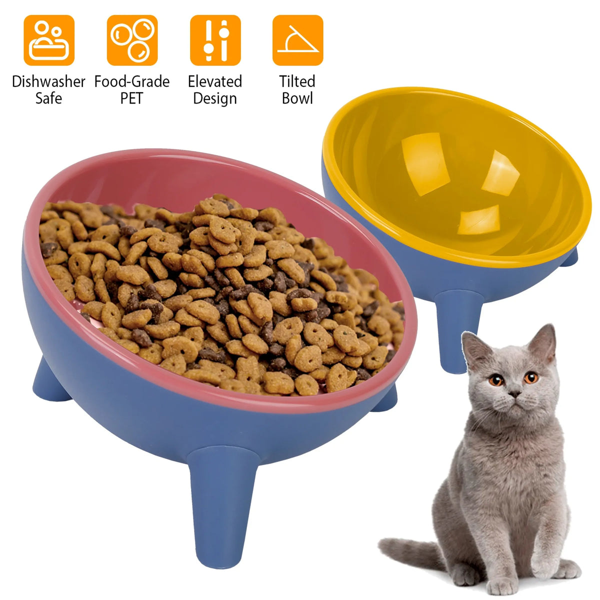 Raised Tilted Elevated Cat or Small Dog Food Pet Bowl - Bellhaven & Co.