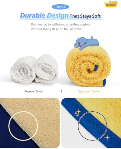PETHROOM Ultra Absorbent Pet Towel Quick-Drying Soft Microfiber Dog & Cat Bath Towel