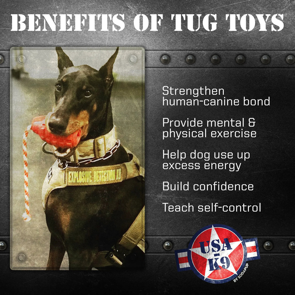 USA-K9 Grenade Shaped Rubber Dog Toy - Chew, Treat Dispenser & Tug Toy - Bellhaven & Co.