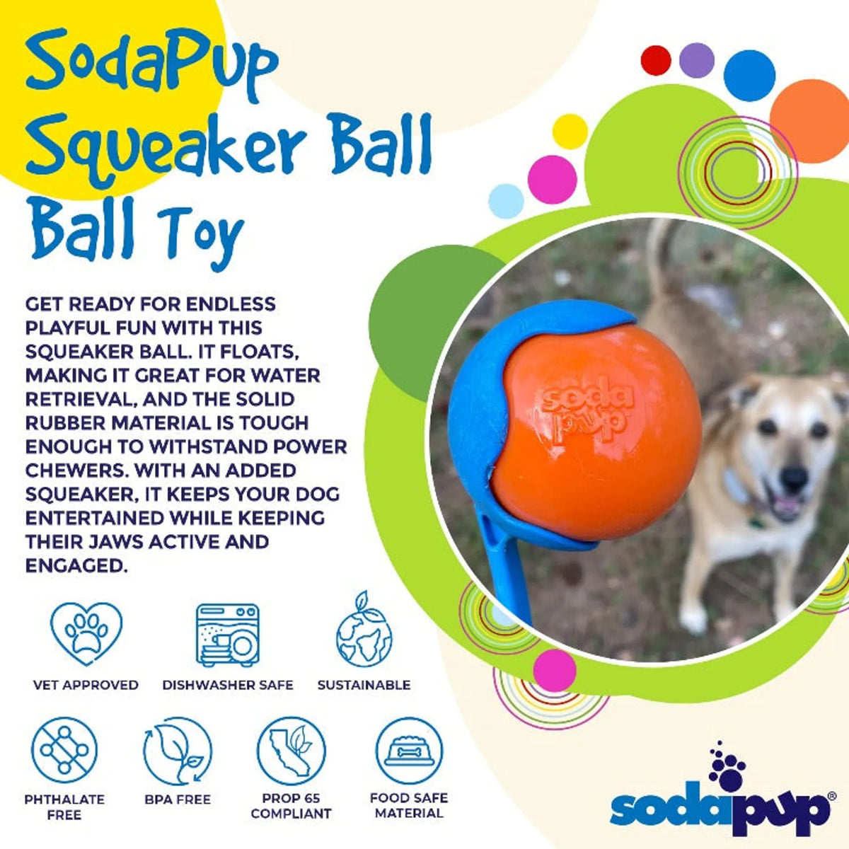 Squeak Ball - Durable Squeaky Dog Toy, Floats, Chew Toy - Bellhaven & Co.