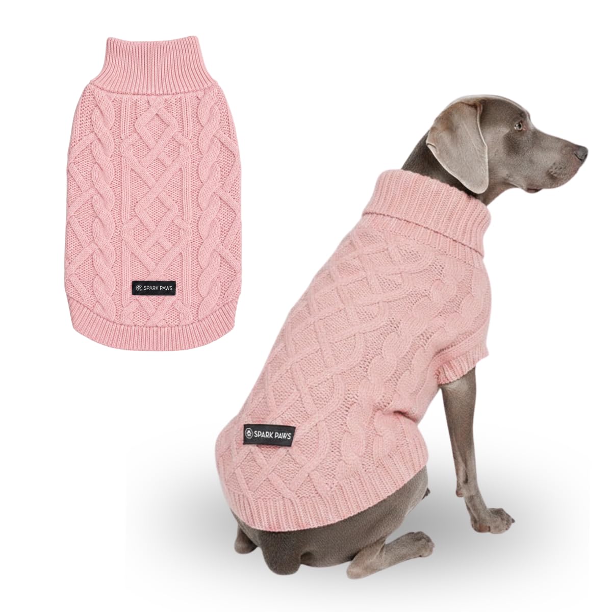 Spark Paws Knit Dog Sweater Pink Cableknit Color Med-4XL
