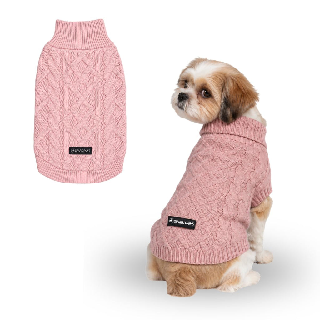 Spark Paws Knit Dog Sweater Pink Cableknit Color Med-4XL