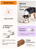 LE TAUCI Ceramic Dog and Cat Bowls Set with Acacia Wood Tray 2 Cup Weighted Non-Slip - Bellhaven & Co.