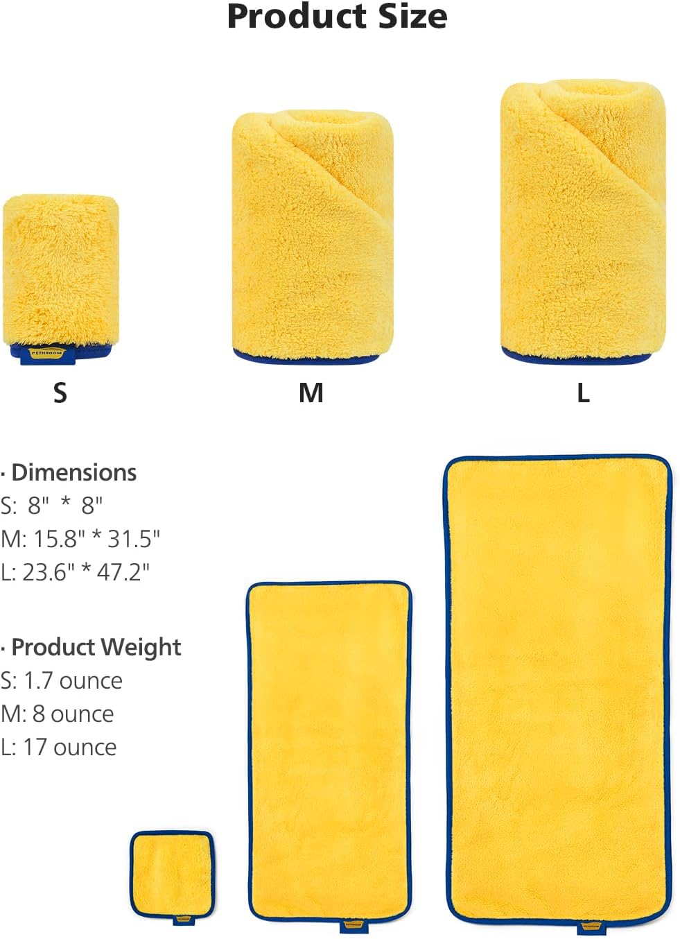 PETHROOM Ultra Absorbent Pet Towel Quick-Drying Soft Microfiber Dog & Cat Bath Towel