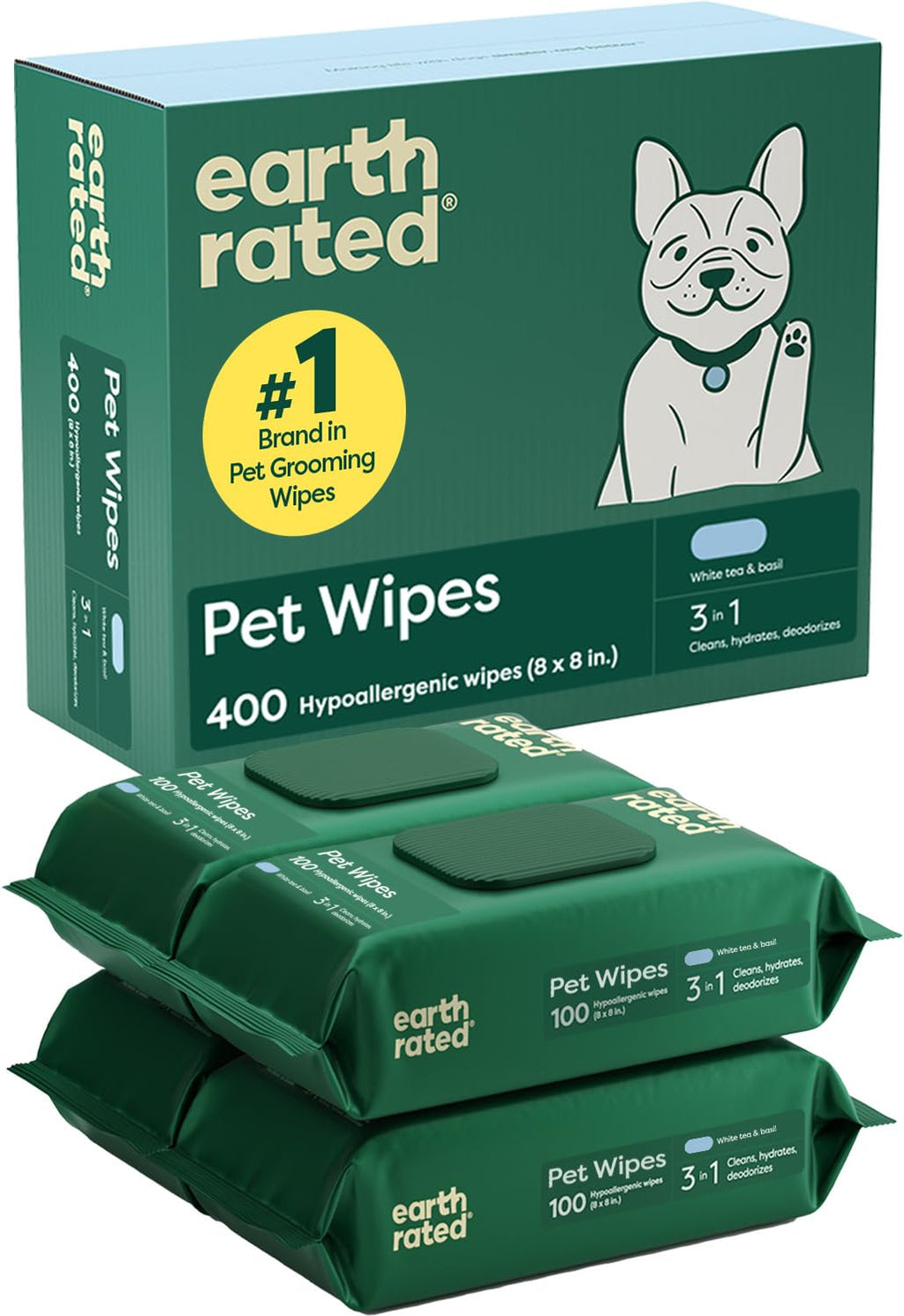 Earth Rated Dog Wipes for Paws & Butt Deodorizing Scented & Unscented, 100ct - Bellhaven & Co.