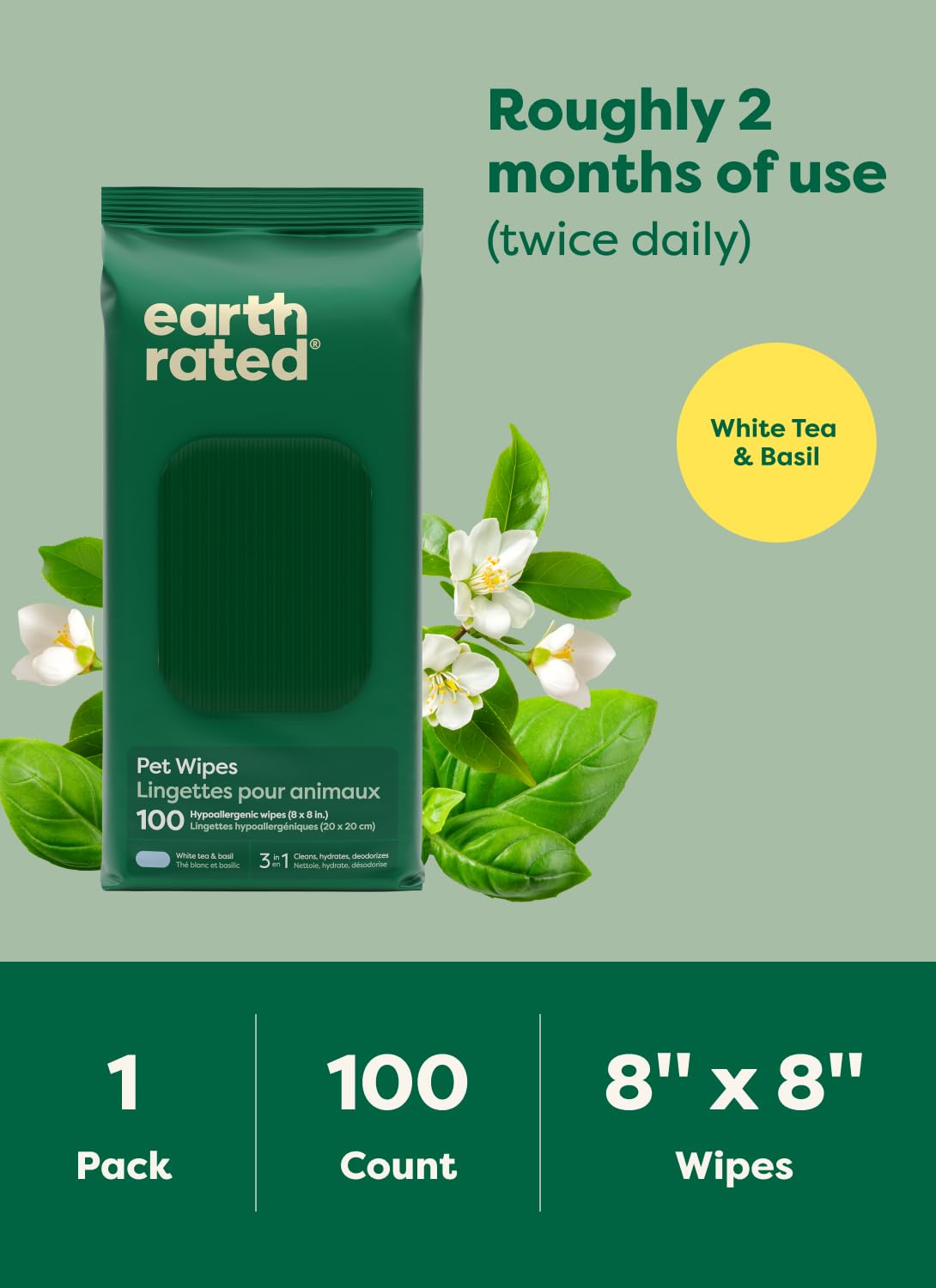 Earth Rated Dog Wipes for Paws & Butt Deodorizing Scented & Unscented, 100ct - Bellhaven & Co.