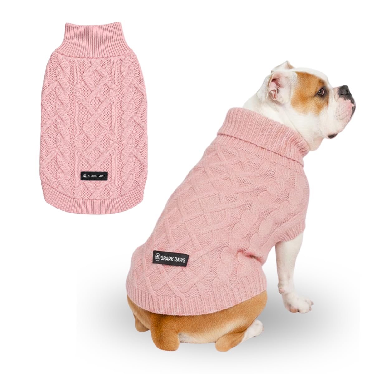 Spark Paws Knit Dog Sweater Pink Cableknit Color Med-4XL
