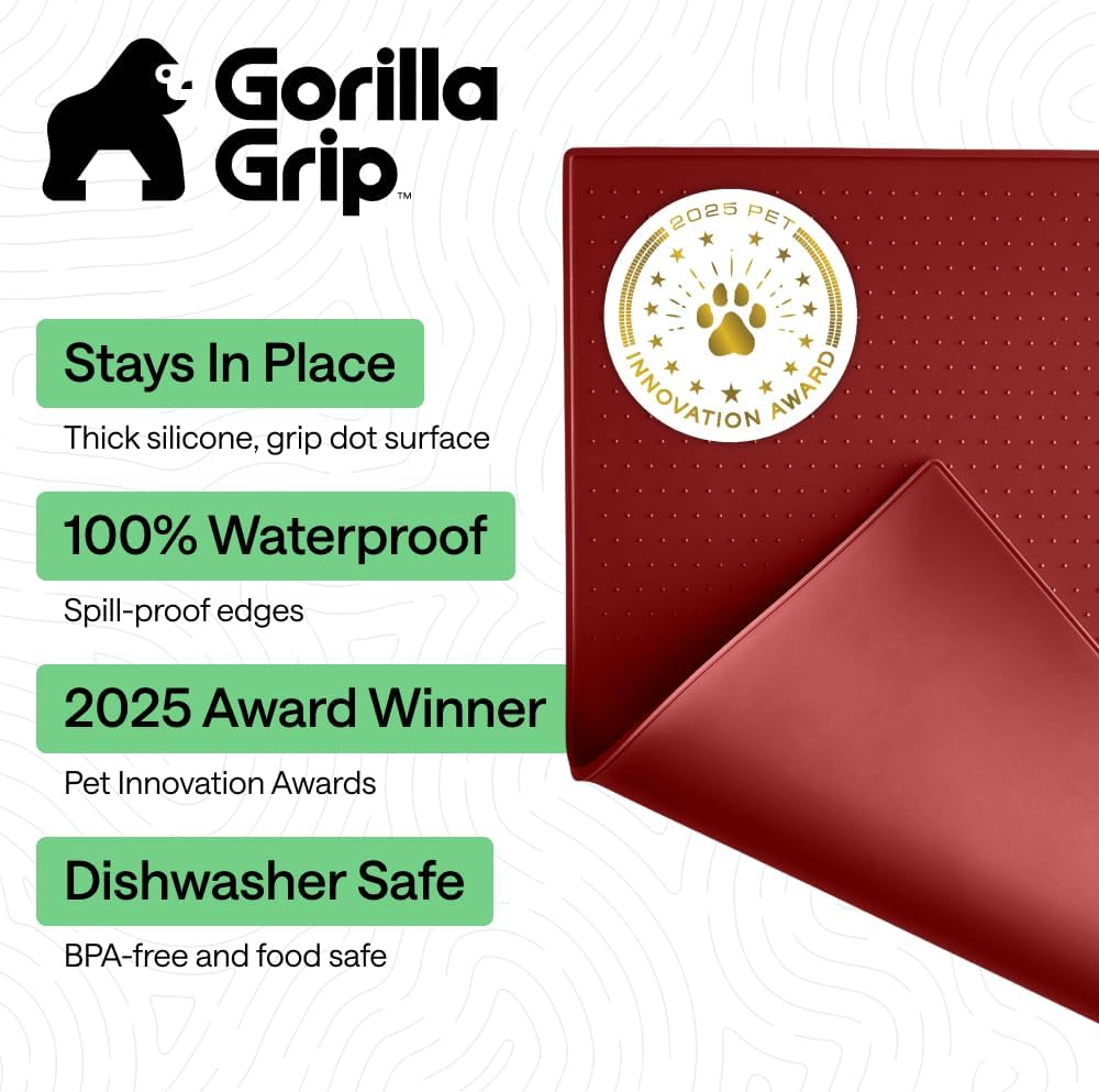 GORILLA GRIP 100% Waterproof Raised Edge BPA Free Silicone Pet Feeding Mat Dog and Cat - Bellhaven & Co.