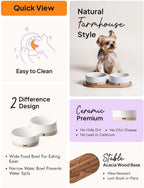 LE TAUCI Ceramic Dog and Cat Bowls Set with Acacia Wood Tray 2 Cup Weighted Non-Slip - Bellhaven & Co.