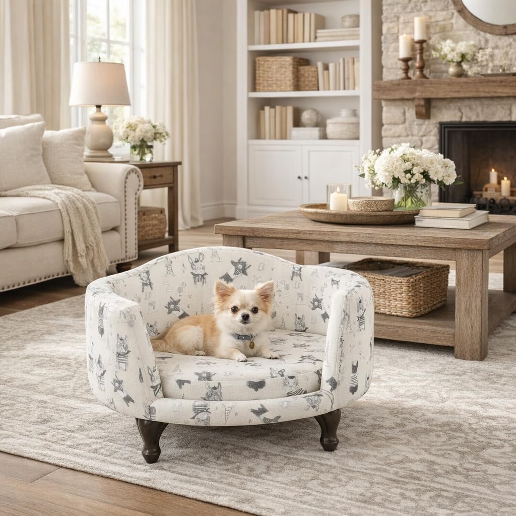 HomePop Upholstered Curved Pet Bed Luxury Cat & Dog Rasied Bed - Bellhaven & Co.