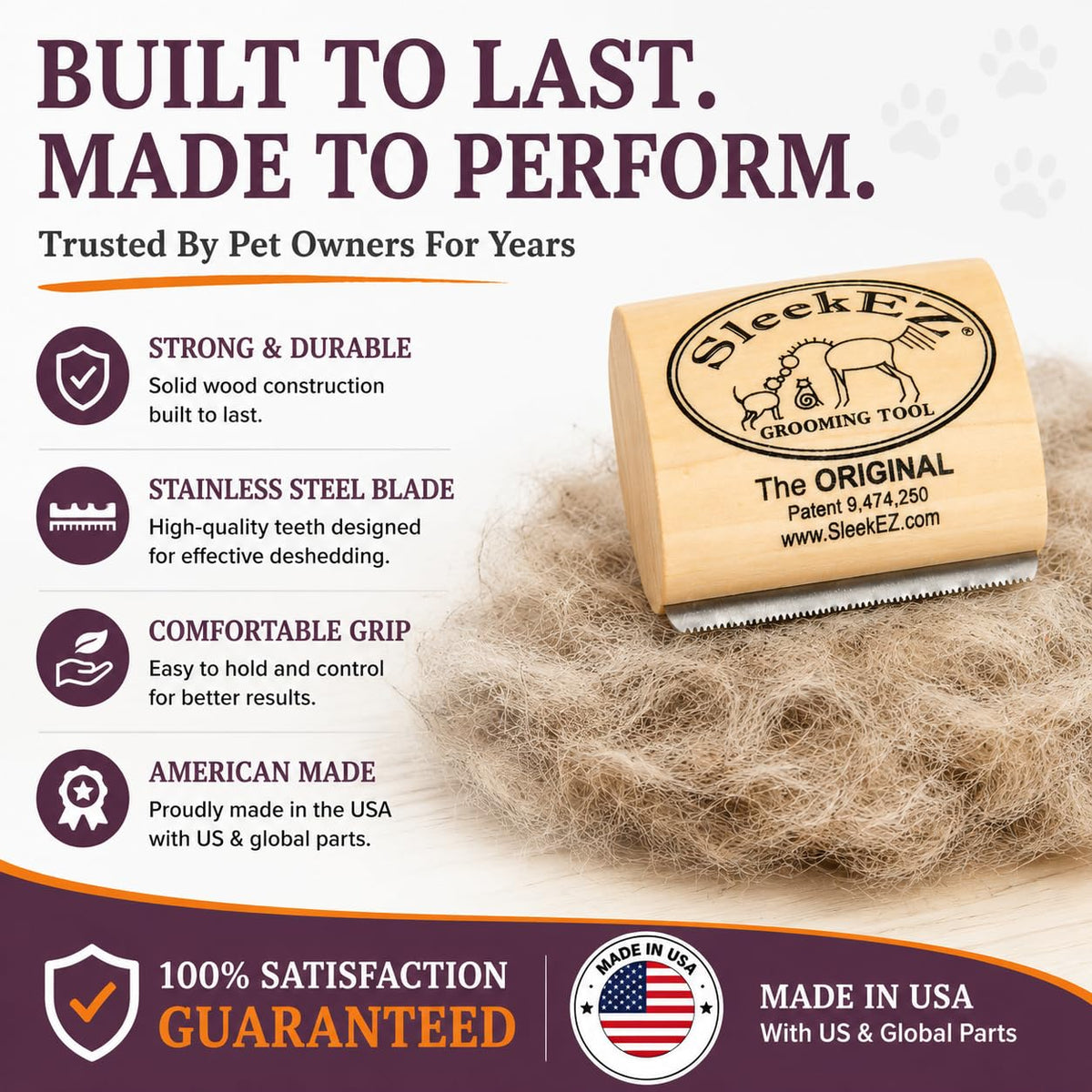 SleekEZ Grooming Brush for Shedding Patented Deshedding for Dog, Cats and Horses - Bellhaven & Co.