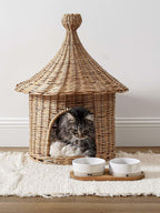 LE TAUCI Ceramic Dog and Cat Bowls Set with Acacia Wood Tray 2 Cup Weighted Non-Slip - Bellhaven & Co.