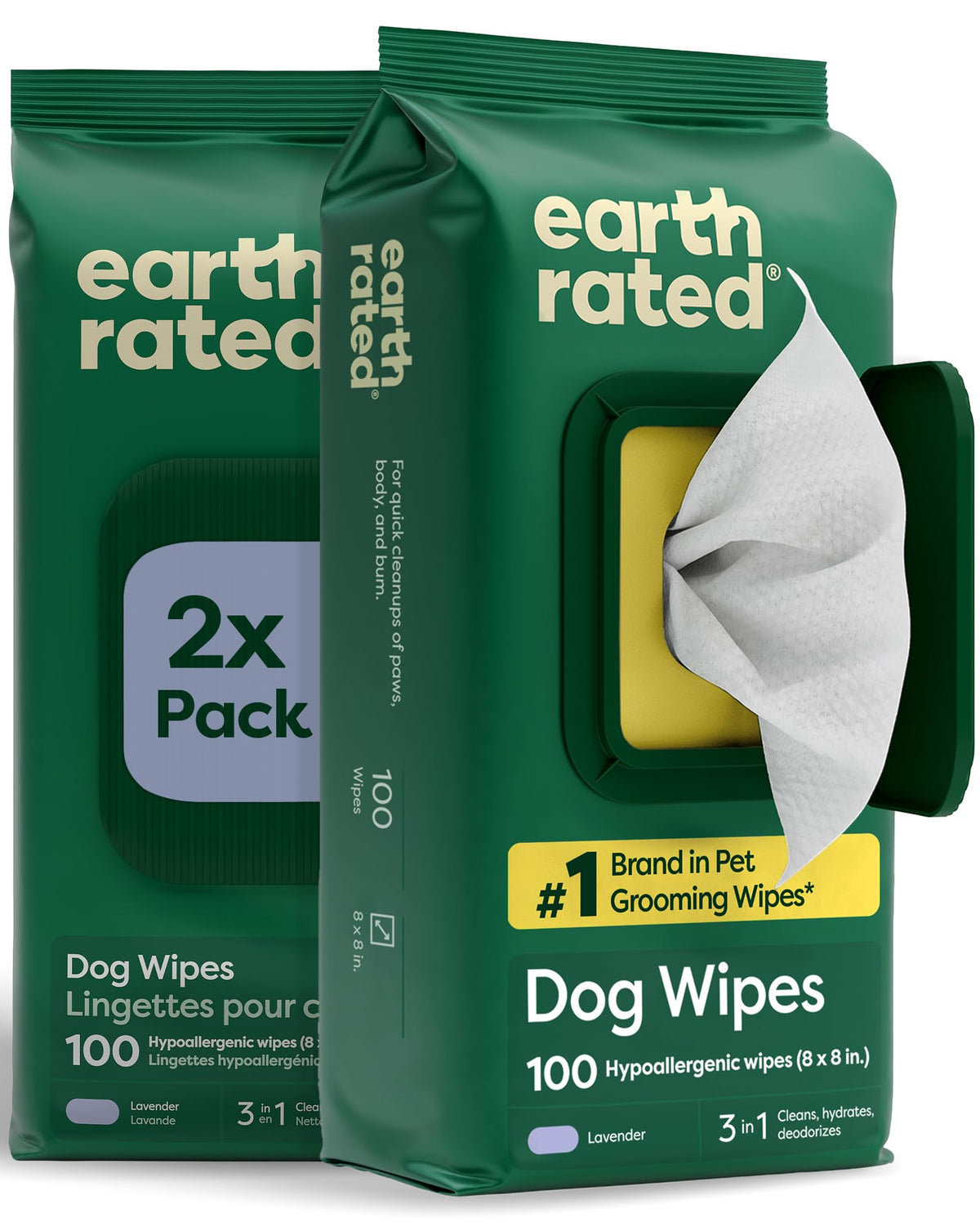 Earth Rated Dog Wipes for Paws & Butt Deodorizing Scented & Unscented, 100ct - Bellhaven & Co.