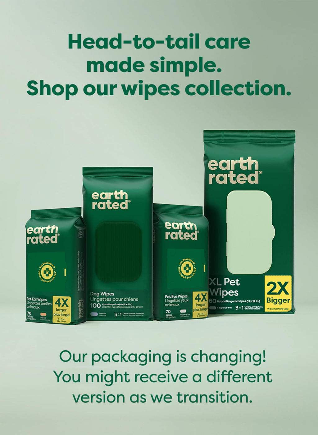 Earth Rated Dog Wipes for Paws & Butt Deodorizing Scented & Unscented, 100ct - Bellhaven & Co.