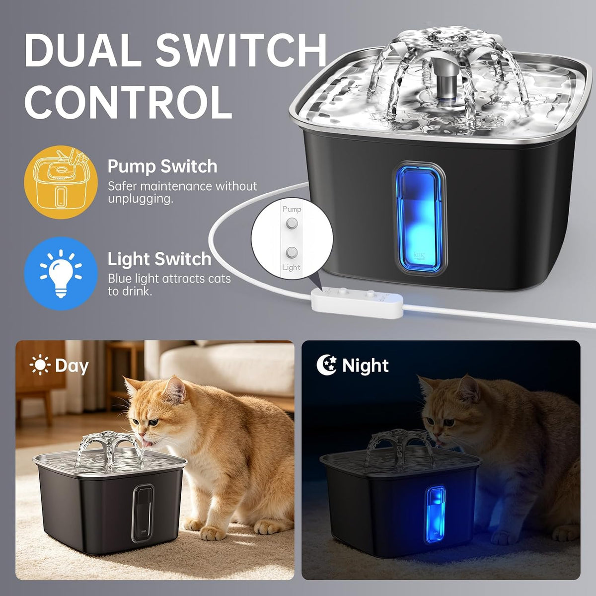 Veken Innovation Award Winner Automatic Stainless Steel Pet Water Fountain 108oz - Bellhaven & Co.