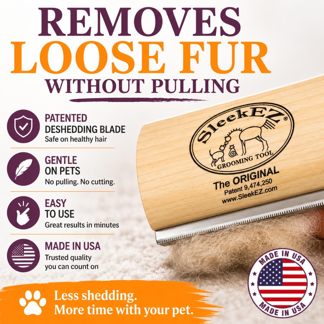 SleekEZ Grooming Brush for Shedding Patented Deshedding for Dog, Cats and Horses - Bellhaven & Co.