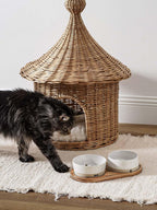 LE TAUCI Ceramic Dog and Cat Bowls Set with Acacia Wood Tray 2 Cup Weighted Non-Slip - Bellhaven & Co.