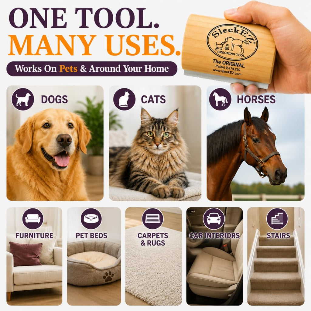 SleekEZ Grooming Brush for Shedding Patented Deshedding for Dog, Cats and Horses - Bellhaven & Co.