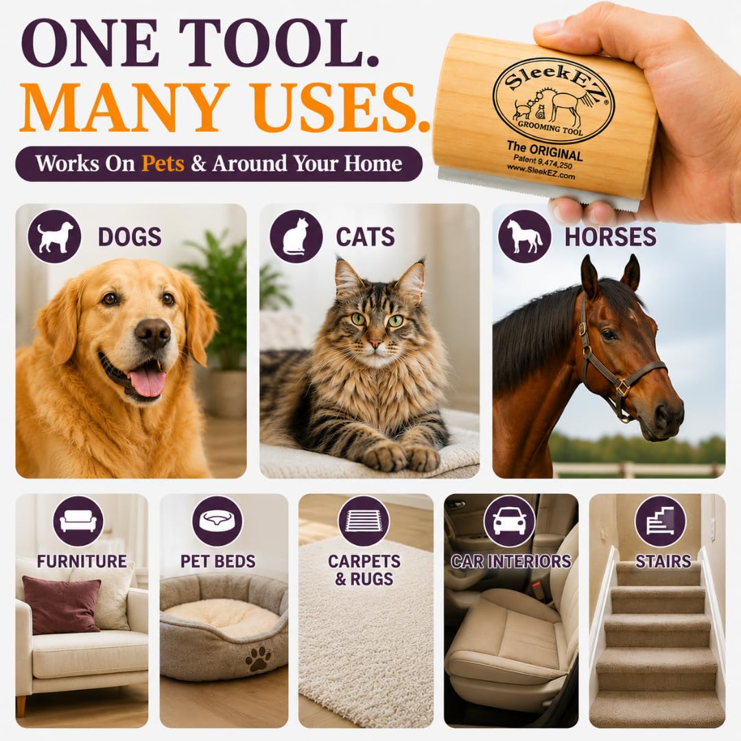 SleekEZ Grooming Brush for Shedding Patented Deshedding for Dog, Cats and Horses - Bellhaven & Co.