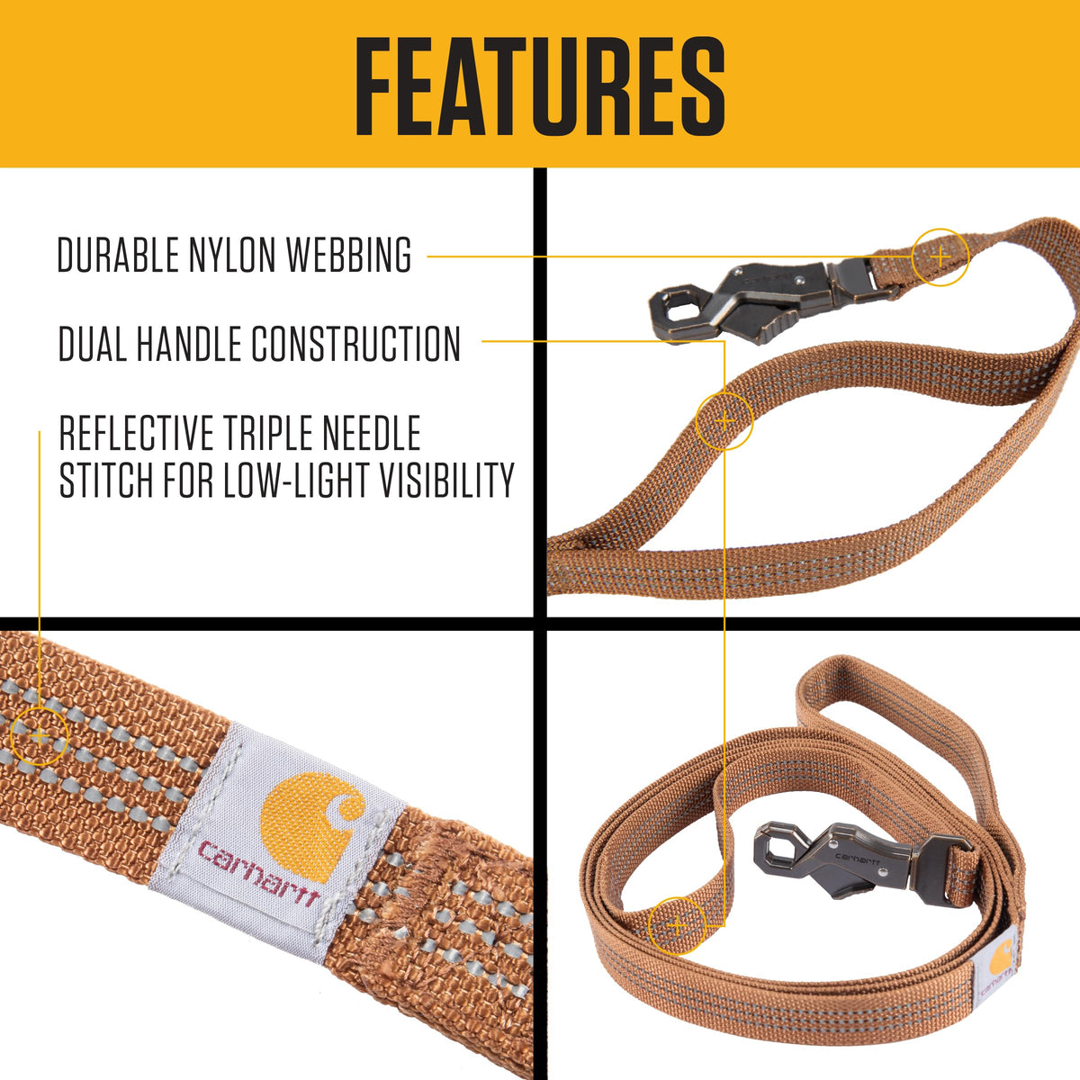 Carhartt Nylon Dual Handle Dog Leash Carhartt Brown L