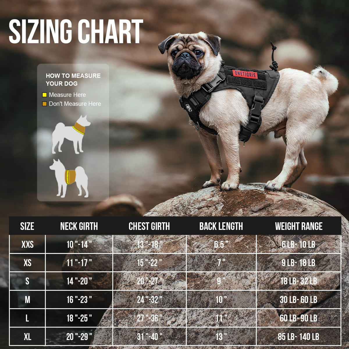 OneTigris Tactical Dog Harness Vest No-Pull Service Dog Vest  Multiple Colors XXS-XL