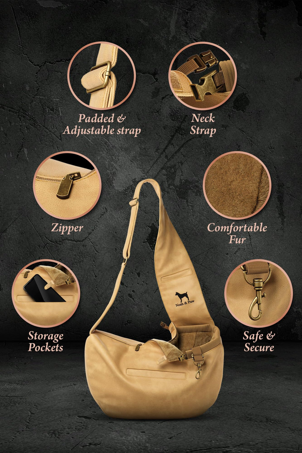 Noah & Paw Dog Sling Carrier for Small Dogs 5-18lb, Cat Carrier Adjustable Padded Strap - Bellhaven & Co.