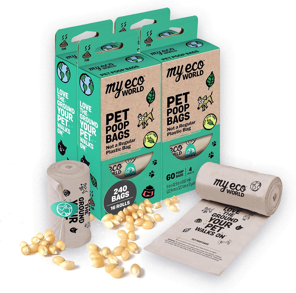 MyEcoWorld® Compostable Pet Poop Bags Made with Corn and Other Certified Compostable