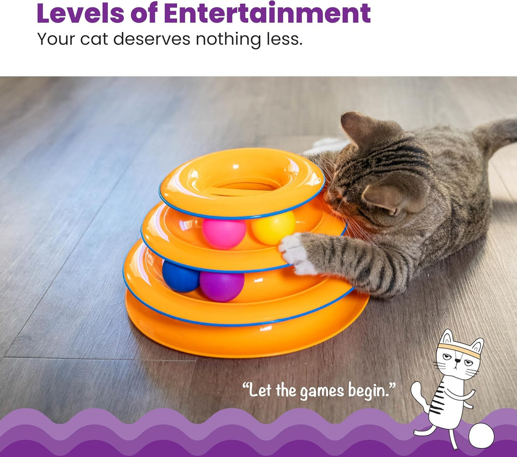 Catstages Tower of Tracks Cat Toy 3-Level Track Tower with 6 Balls Interactive - Bellhaven & Co.