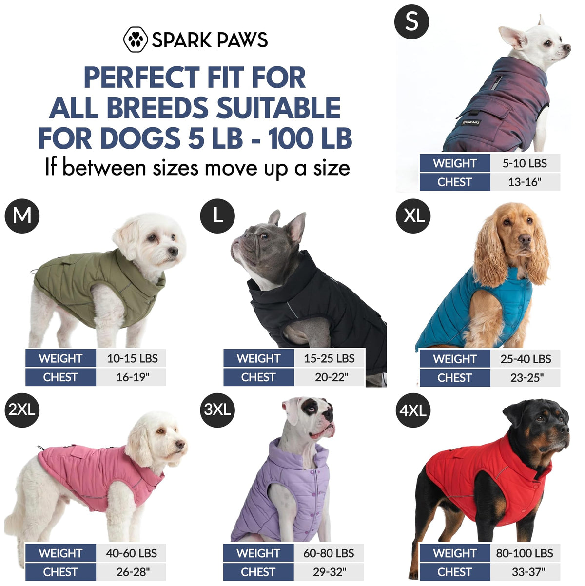 Spark Paws Dog Winter Coat Jacket - Warm Dog Clothes for Small Large Dogs