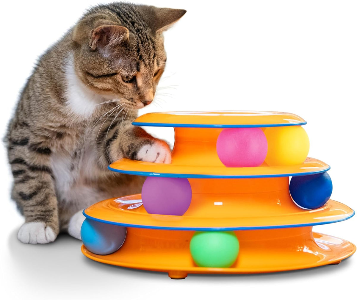 Catstages Tower of Tracks Cat Toy 3-Level Track Tower with 6 Balls Interactive - Bellhaven & Co.