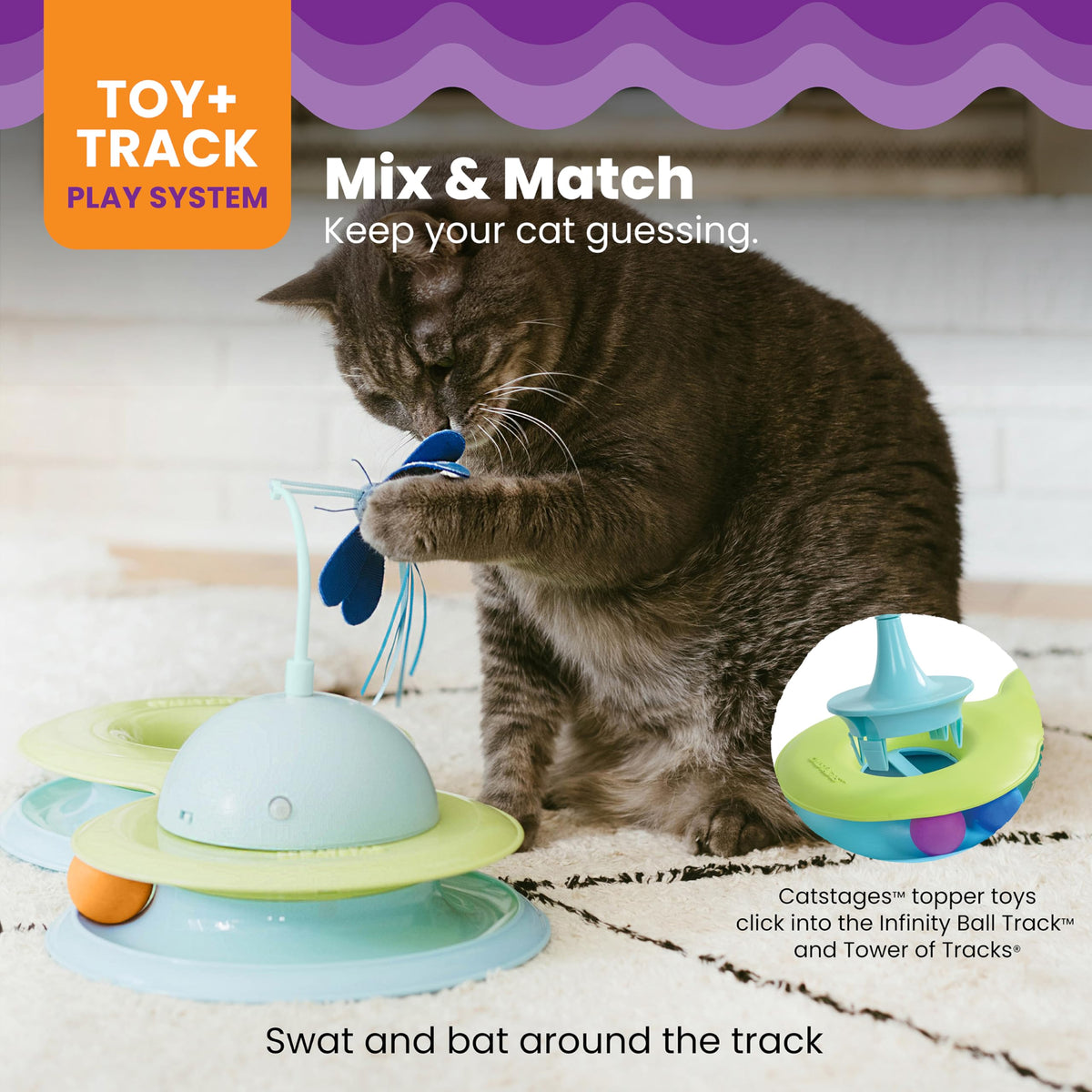Catstages Tower of Tracks Cat Toy 3-Level Track Tower with 6 Balls Interactive - Bellhaven & Co.