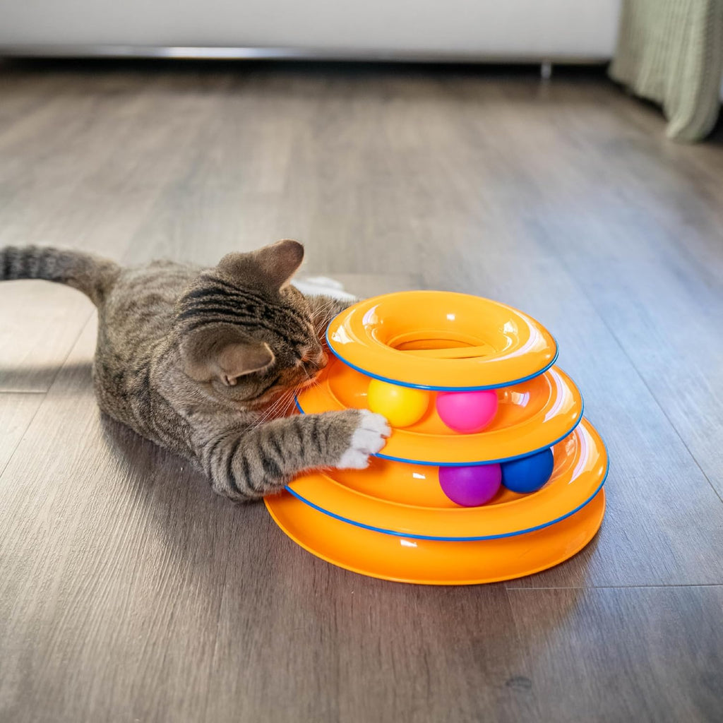 Catstages Tower of Tracks Cat Toy 3-Level Track Tower with 6 Balls Interactive - Bellhaven & Co.