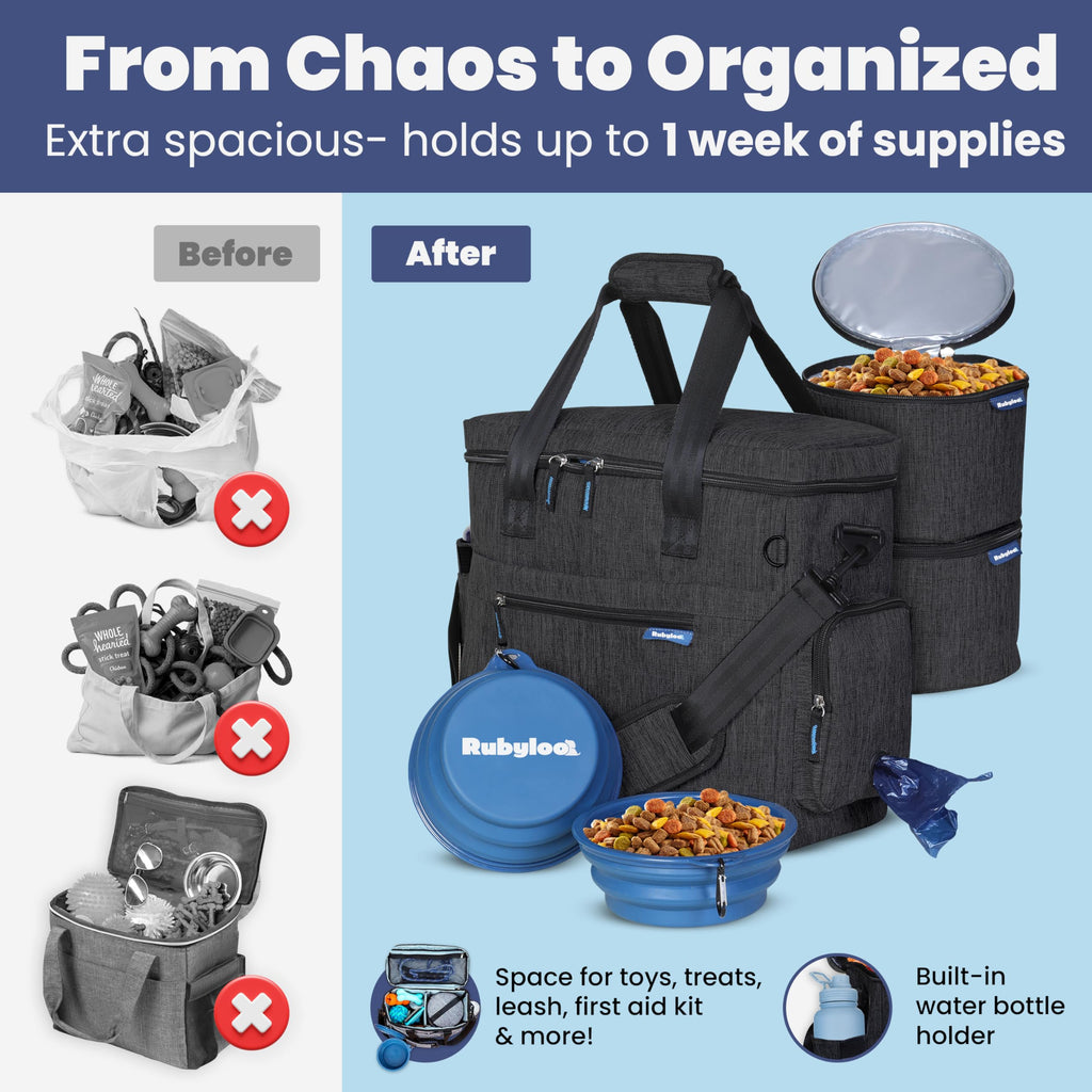 Rubyloo Original Doggy Bag™ Dog Travel Bag for Supplies with Bowls
