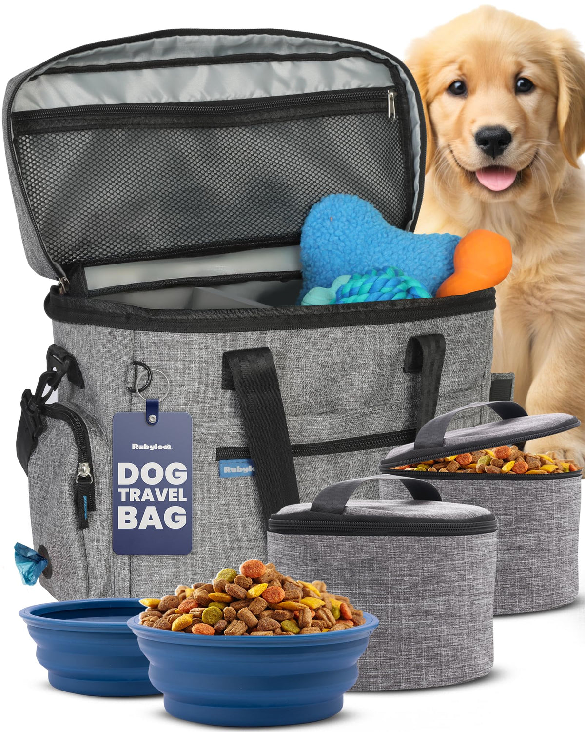 Rubyloo Original Doggy Bag™ Dog Travel Bag for Supplies with Bowls