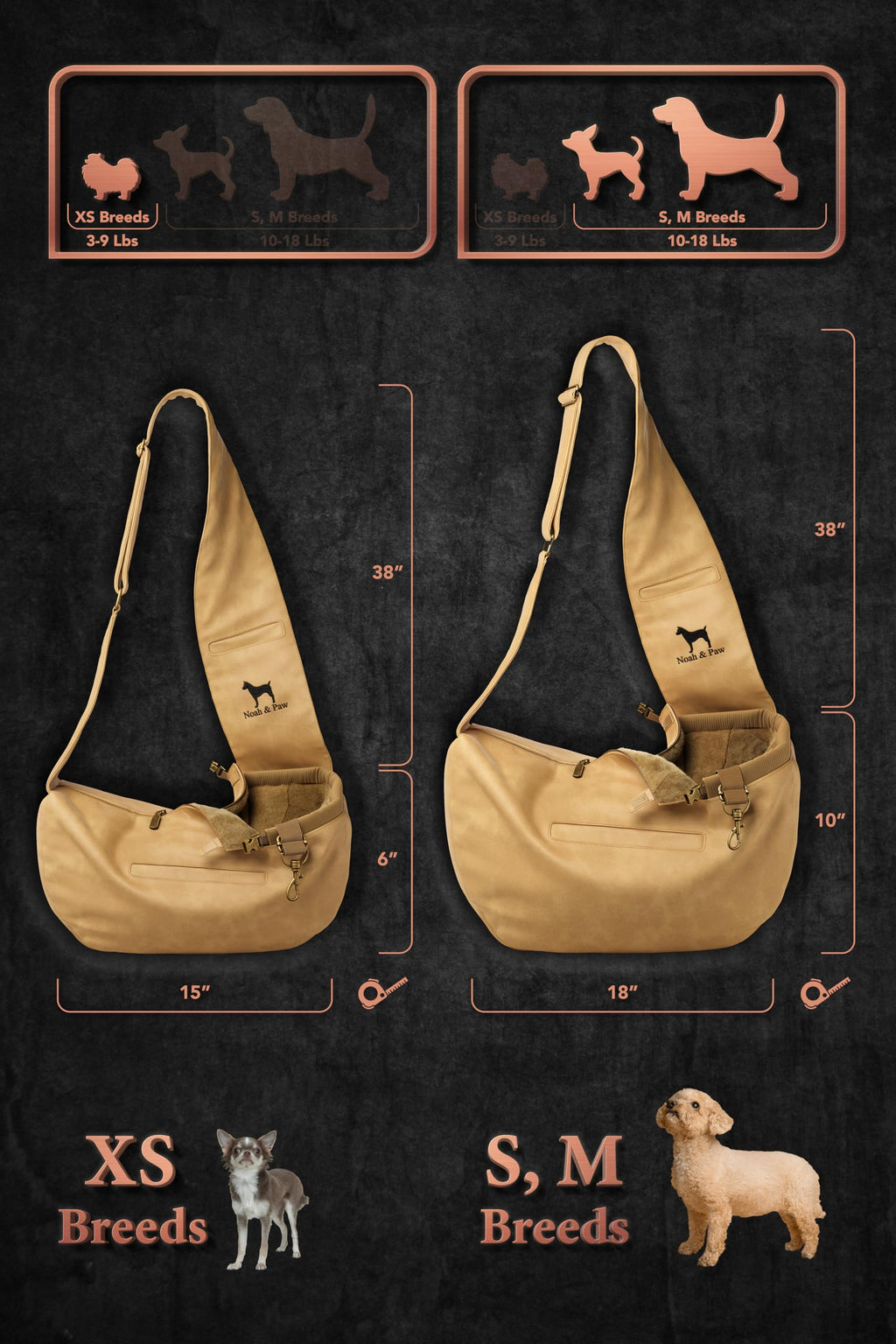Noah & Paw Dog Sling Carrier for Small Dogs 5-18lb, Cat Carrier Adjustable Padded Strap - Bellhaven & Co.