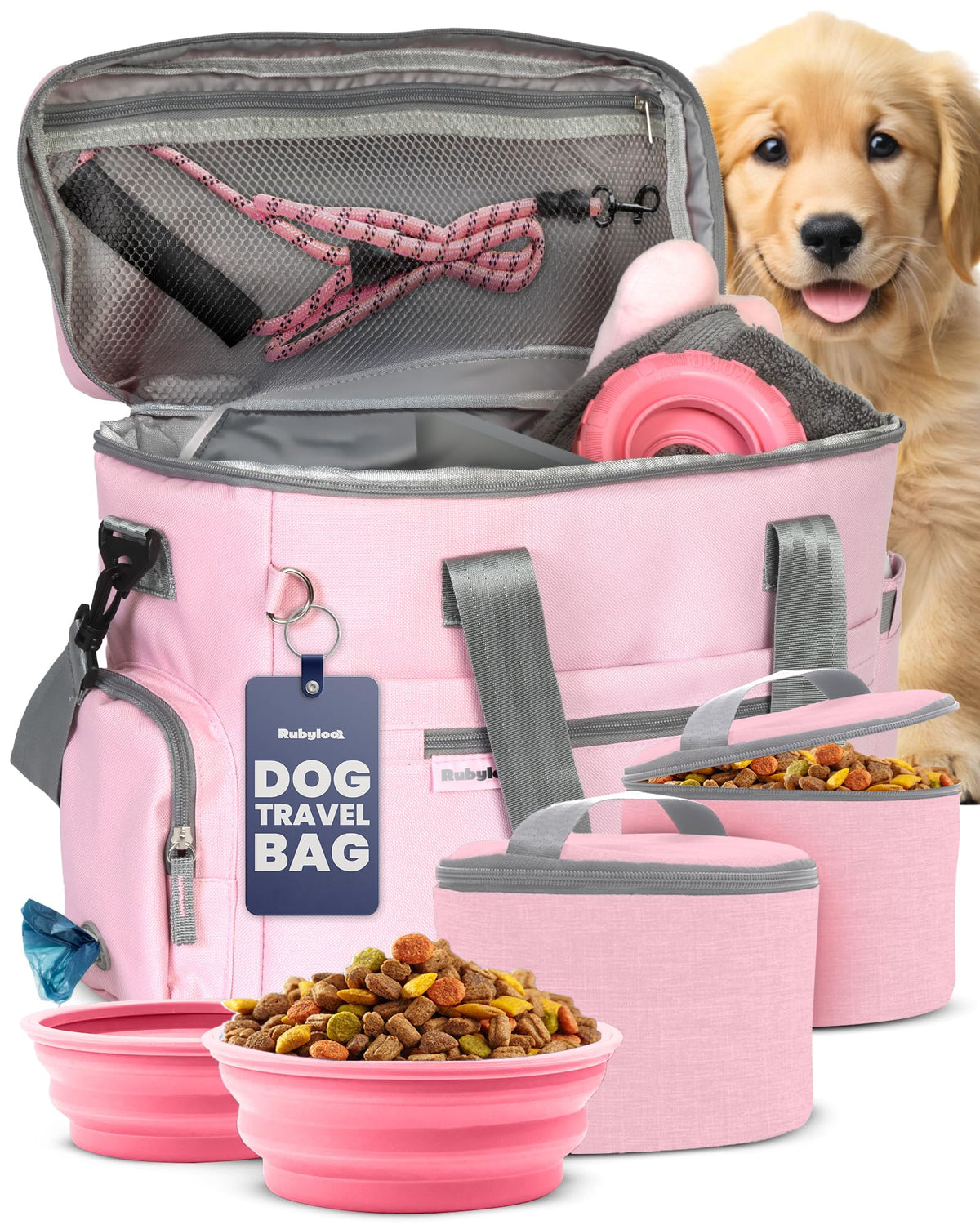 Rubyloo Original Doggy Bag™ Dog Travel Bag for Supplies with Bowls