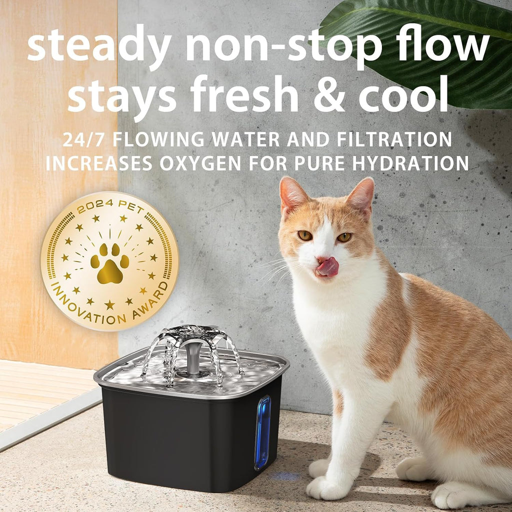 Veken Innovation Award Winner Automatic Stainless Steel Pet Water Fountain 108oz - Bellhaven & Co.