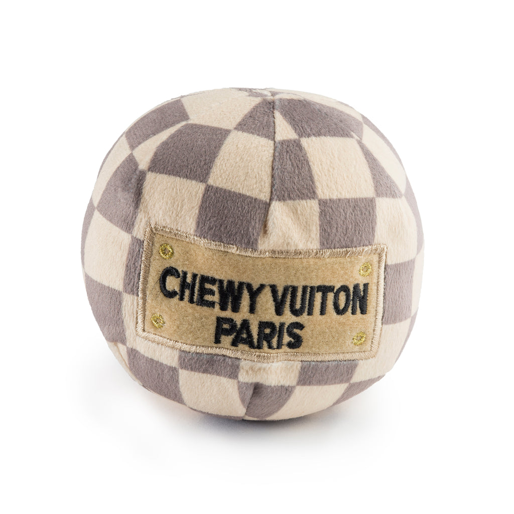 Tan Checker Chewy Vuiton Plush Ball Toy - Bellhaven & Co.