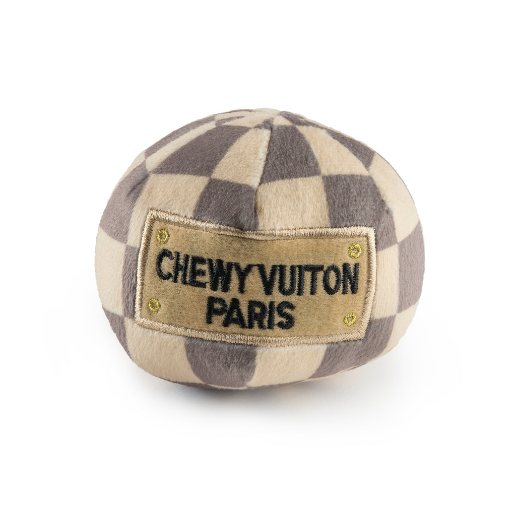 Tan Checker Chewy Vuiton Plush Ball Toy - Bellhaven & Co.