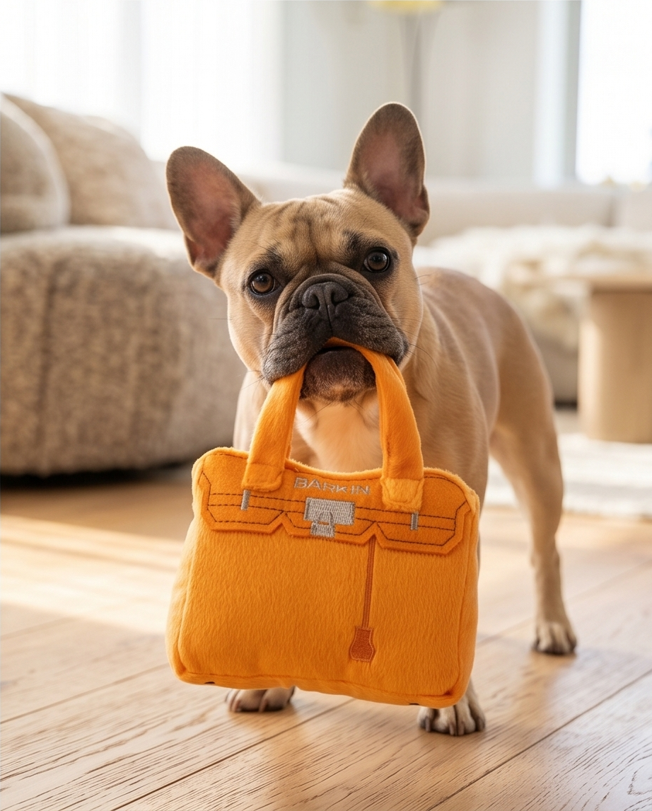 Barkin Bag - Orange | Squeaky Plush Dog Toy with Crinkle & Mesh Lining - Bellhaven & Co.